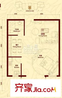 方庄6号户型图罗兰小筑A户型-一室一厅一卫 1室2厅1卫1厨