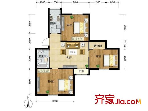 龙乡小区 3室 户型图