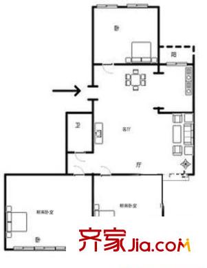 龙兴园中区户型图户型图 3室2厅1卫1厨