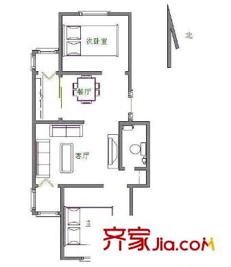 龙兴园中区户型图户型图 2室2厅1卫1厨