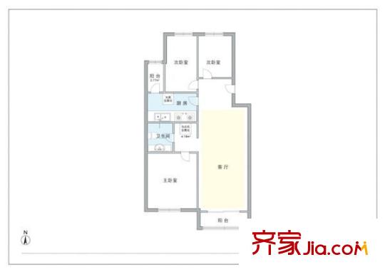 龙跃苑三区户型图户型图 3室1厅1卫1厨