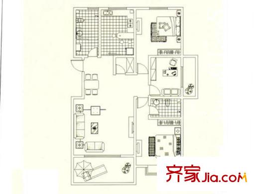 福麟海景麗園7#、11#、12#標(biāo)準(zhǔn)層F戶型 3室2廳2衛(wèi)1廚