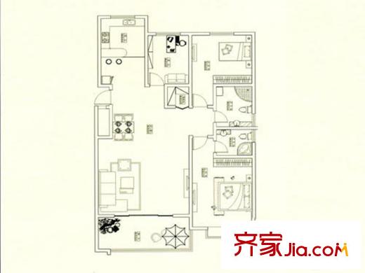 福麟海景麗園7#、11#、12#標準層E戶型 3室2廳2衛(wèi)1廚