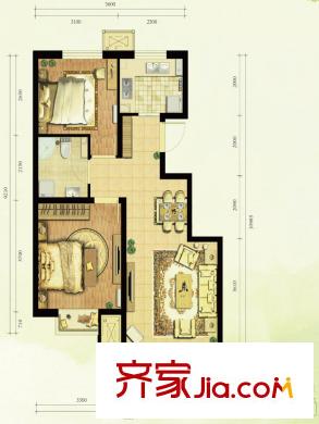 中国铁建国际花园一期C户型图 2室2厅1卫1厨