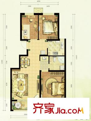 中国铁建国际花园二期B2户型图 3室2厅1卫1厨
