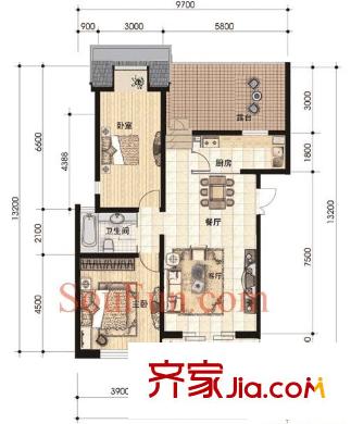 BOBO自由城一期户型图A3户型(已售完) 2室2厅1卫1厨