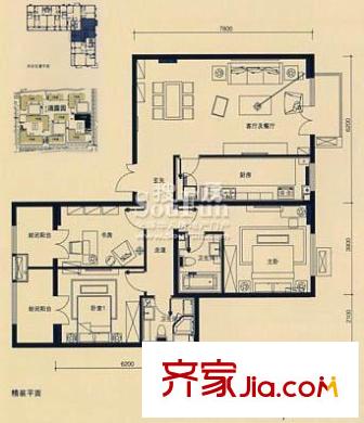 大成郡户型图K户型 3室2厅2卫1厨