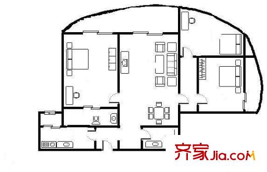 名佳花园一区户型图户型图 3室2厅2卫1厨