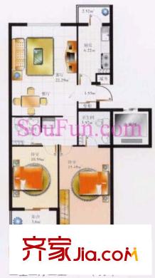 河畔丽景户型图户型图 2室2厅2卫1厨