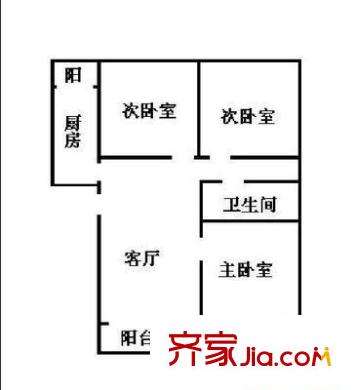 龙锦苑东三区户型图户型图 3室1厅1卫1厨