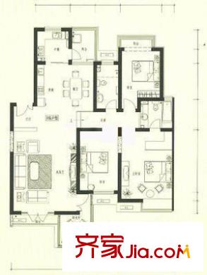 果岭小镇户型图户型图 3室2厅2卫1厨