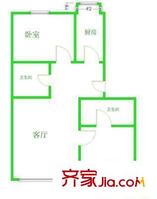果岭小镇户型图户型图 2室1厅2卫1厨