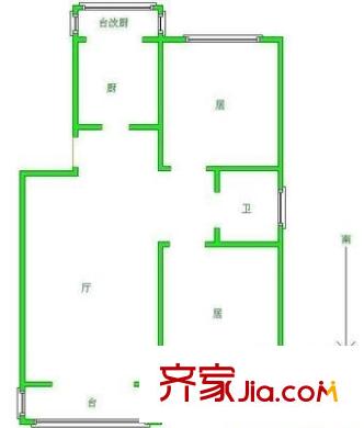 北蜂窝中路甲8号院户型图户型图 2室1厅1卫1厨
