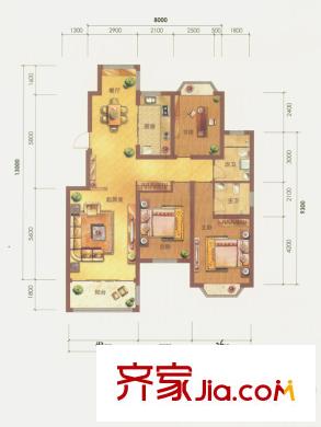 紅狀元9-12#B12戶型 3室2廳2衛(wèi)1廚