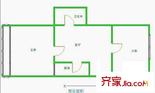 马家堡西里户型图2室户型图 2室1厅1卫1厨