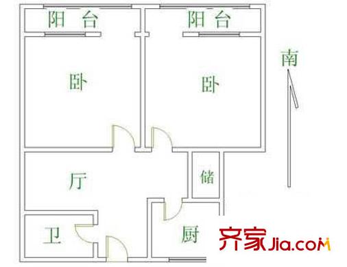 马家堡西里户型图2室户型图 2室1厅1卫1厨
