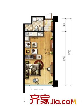 華通唐島七星7#8#C-2戶型 1室1廳1衛(wèi)1廚