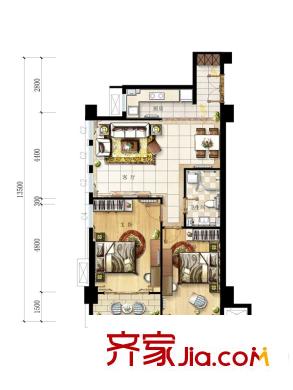 華通唐島七星7#8#B戶型 2室1廳1衛(wèi)1廚