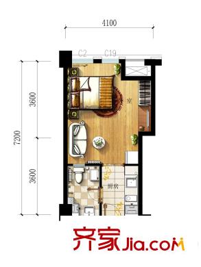 華通唐島七星7#8#E戶型 1室1廳1衛(wèi)1廚