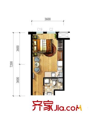 華通唐島七星7#8#D戶型 1室1廳1衛(wèi)1廚