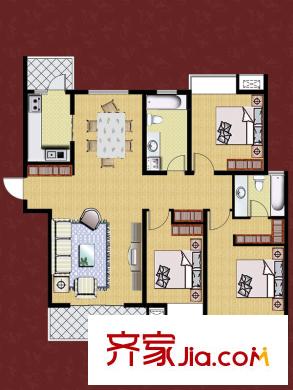 御花園1#B戶型 3室2廳2衛(wèi)1廚