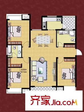 御花園8-10#E2戶型 3室2廳2衛(wèi)1廚