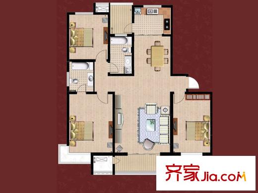 御花園5-11#D1戶型 3室2廳2衛(wèi)1廚