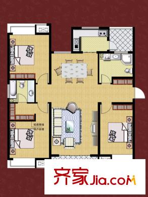 御花園1#A戶型 3室2廳2衛(wèi)1廚