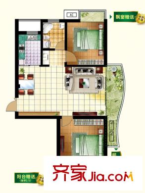 海景綠洲3-5#匯景雅居A戶型 2室2廳1衛(wèi)1廚