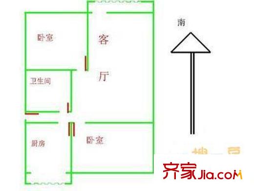 双兴北区户型图户型图 2室1厅1卫1厨