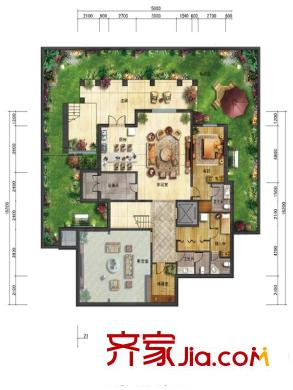 格拉斯小镇三期S2花园层户型图 6室7厅7卫2厨