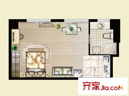 逸景灣1#樓17、19、20室戶型 1室1廳1衛(wèi)1廚
