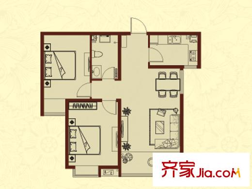青島萬(wàn)德豐觀景苑1號(hào)樓A-2戶型 2室2廳1衛(wèi)1廚