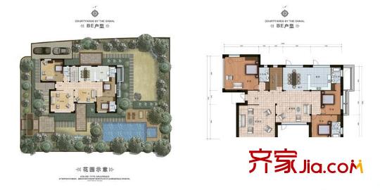 泰禾・中国院子BE户型花园层、首层户型图 4室6厅5卫2厨