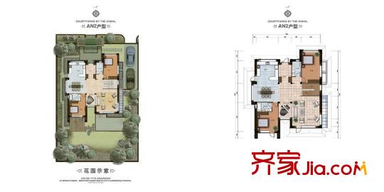 泰禾・中国院子AN2户型花园层、首层户型图 5室7厅6卫2厨