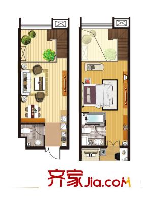 天齊天域藍灣1號樓標準層悅海灣居戶型圖 2室1廳2衛(wèi)1廚