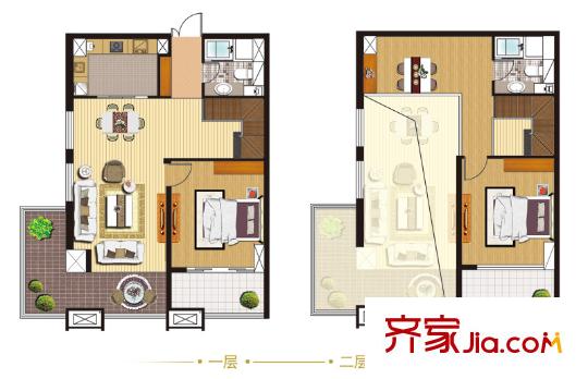 天齊天域藍(lán)灣1號樓標(biāo)準(zhǔn)層悅海高邸戶型圖 2室2廳2衛(wèi)1廚