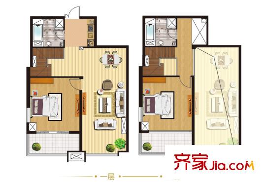 天齊天域藍灣1號樓標準層悅海豪庭戶型圖 2室1廳2衛(wèi)1廚
