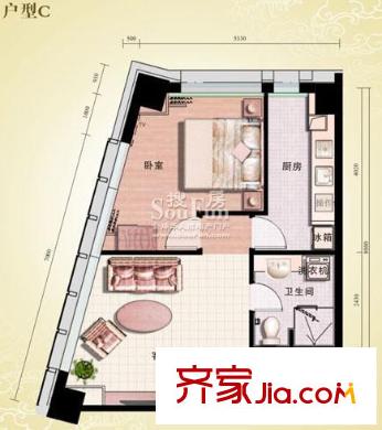 优筑户型图C户型(售罄) 1室1厅1卫1厨