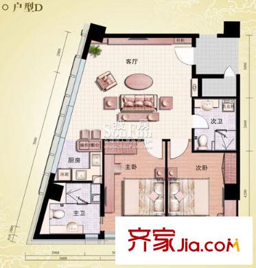 优筑户型图D户(售罄) 2室1厅1卫1厨