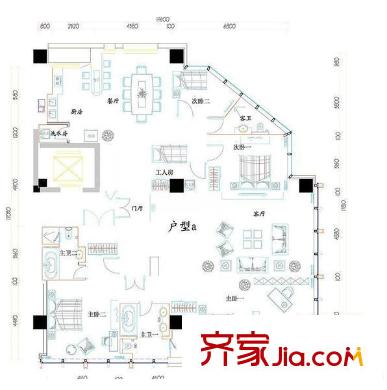 融达国际酒店式公寓A户型(售罄) 4室2厅3卫1厨