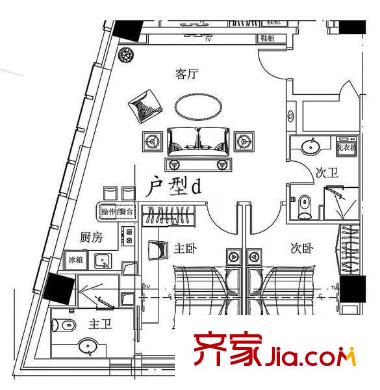 融达国际酒店式公寓D户型(售罄) 2室1厅2卫1厨