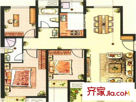 中建嶺海尚溪地四期海景高層31、32、33#西側(cè)c戶型 3室2廳2衛(wèi)1廚
