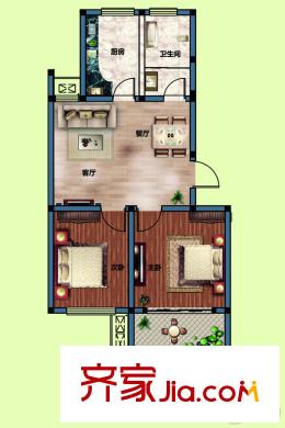 歐韻綠洲1-12#A/B戶型 2室2廳1衛(wèi)1廚