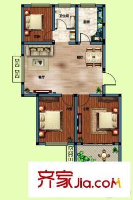歐韻綠洲1-12#C戶型 3室2廳1衛(wèi)1廚