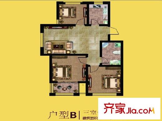 瑯琊首府2#、4-9號樓B戶型 3室1廳1衛(wèi)1廚