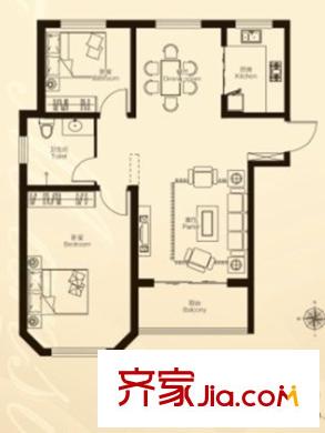 同泰華府一期高層18#-20#標準層岸芷汀蘭戶型 2室2廳1衛(wèi)1廚