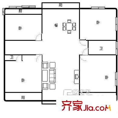 海怡別墅公寓戶型圖四房 4室2廳2衛(wèi)1廚