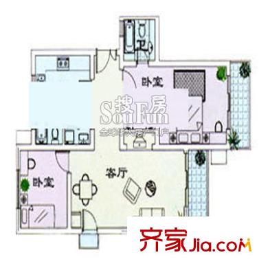万兆家园莱茵春舍户型图212 户型图 2室1厅2卫1厨