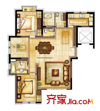 古北御庭戶型圖躍層A1-y(一層) 2室2廳2衛(wèi)1廚